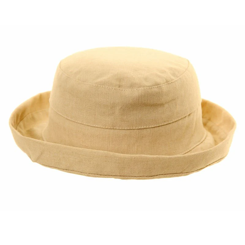 Womens Linen Sun Hat With Turn-up Brim - Image 2