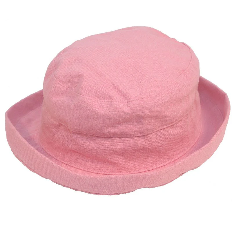 Womens Linen Sun Hat With Turn-up Brim - Image 5